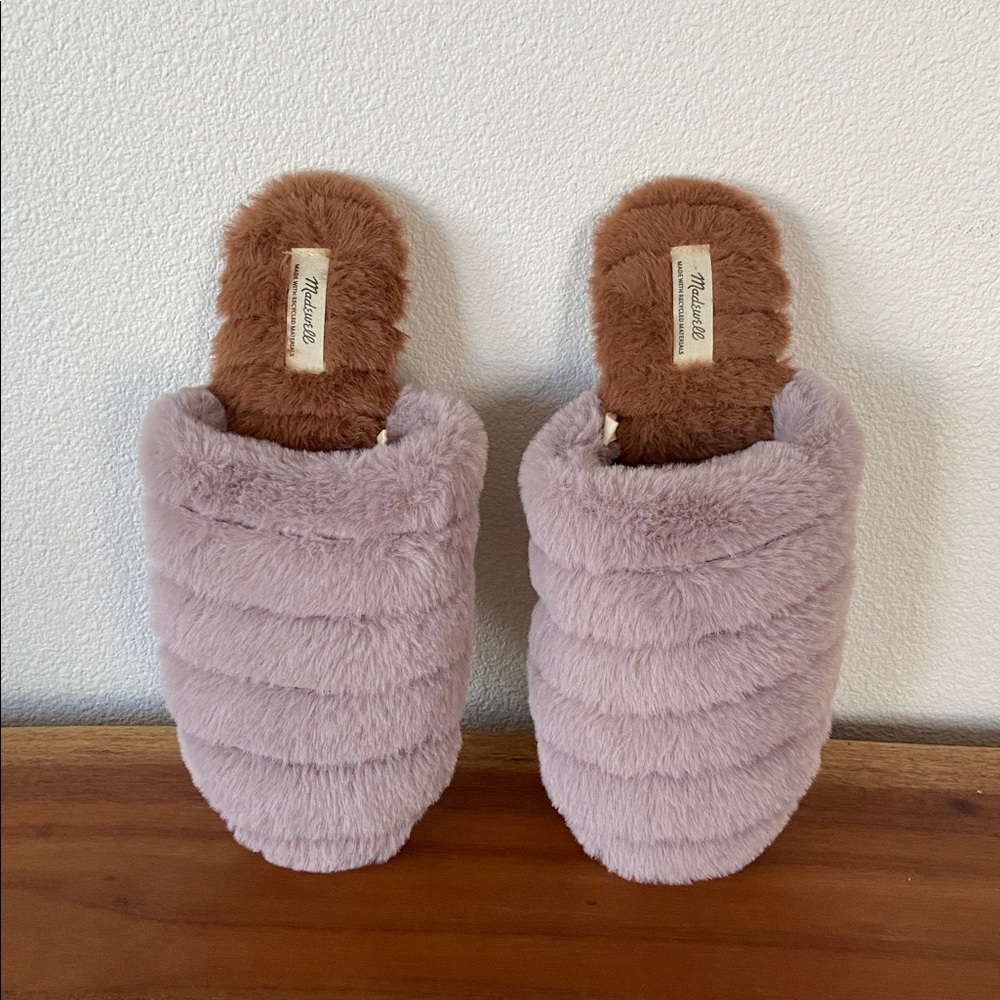 Madewell lavender faux fur scuff slippers fluffy slip ons gift size 8